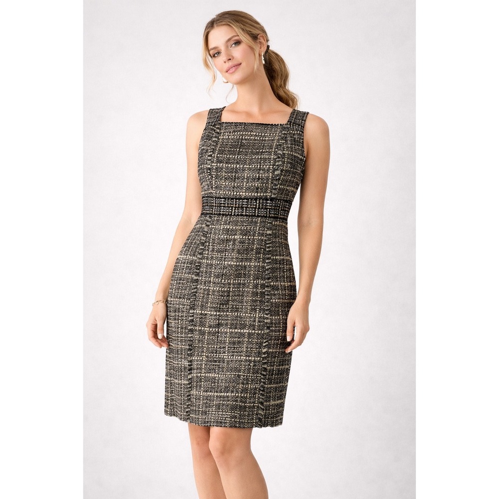 R1 J.Crew Pepper Tweed Sheath Dressโ Size 8 Black Tan Career Work Classic